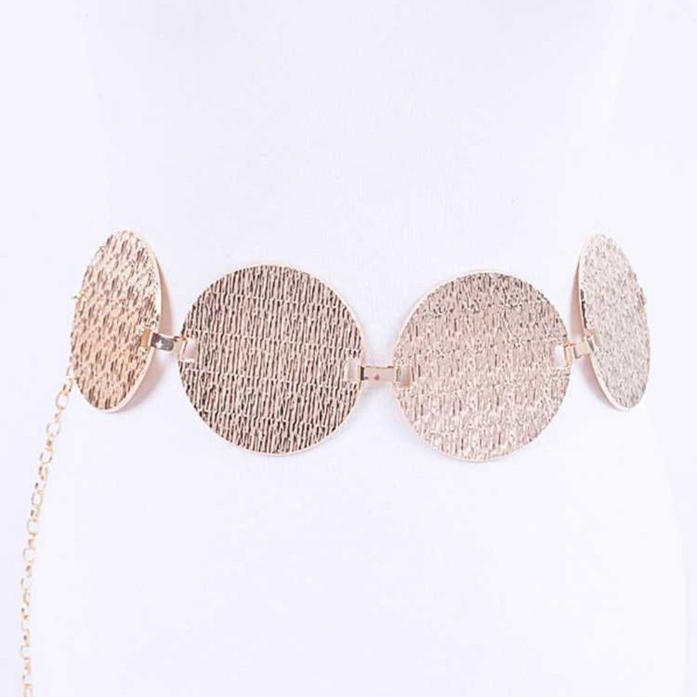 Plus Size Medallion Plate Chain Belt - Gold